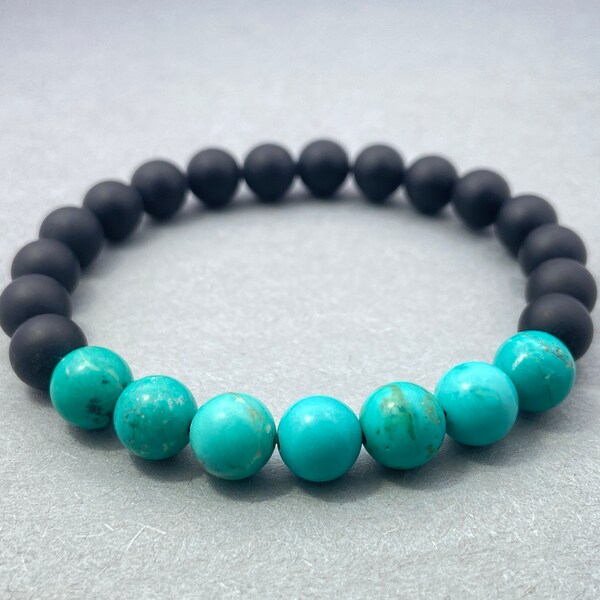 Turquoise & Onyx Bracelet, Beaded Bracelet, Gift for Her, Gemstone Bracelet, Healing Bracelet, Friendship Bracelet, 8mm Beads