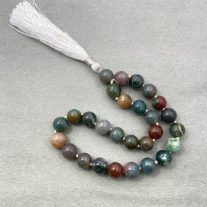 Indian Agate Mala - 27+1 Pocket Mala, Hand Knotted Mini Mala with 8mm AAA Beads, Yoga Jewelry for Men & Women