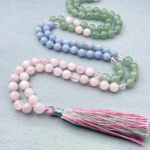 Rose Quartz & Aventurine Mala Necklace: 108 Bead Meditation Beads