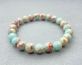 Pulsera de jaspe de sedimento marino, pulsera con cuentas, regalo para ella, pulsera de piedras preciosas, pulsera curativa, pulsera de amistad, cuentas de 8 mm, cristales