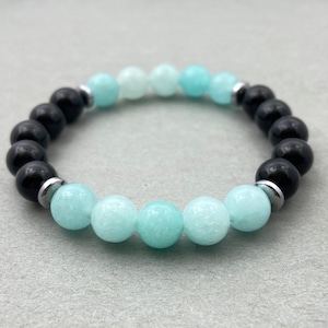 Black Onyx & Blue Jade Bracelet | Natural Crystal Beaded Bracelet Stretch Bracelet 8mm For Meditation Healing Birthstone Friendship