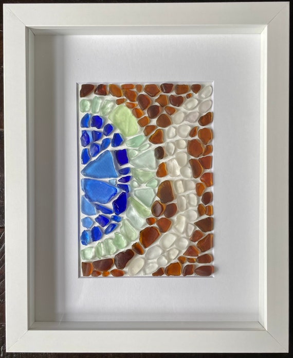 A Single Tile / Sea Glass Frame Art / 8x10 Shadow Box Matted to 5x7 /  Seaglass Only / Handcrafted / Maine Made 