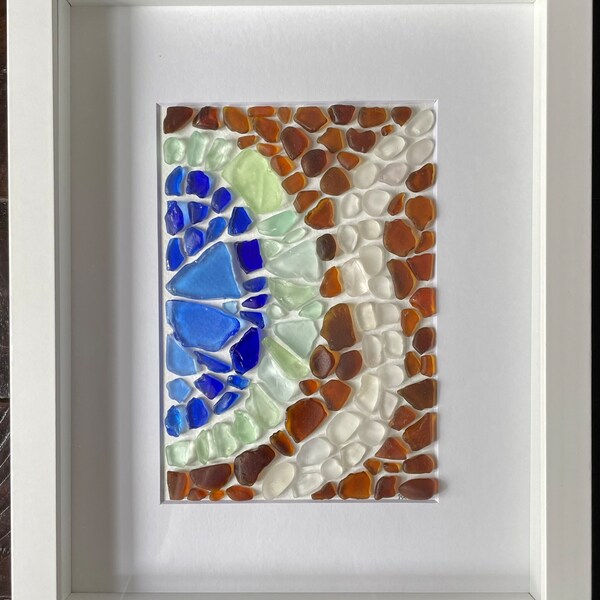 A Single Tile / Sea Glass Frame Art / 8x10" shadow box matted to 5x7" / Seaglass Only / Handcrafted / Maine Made