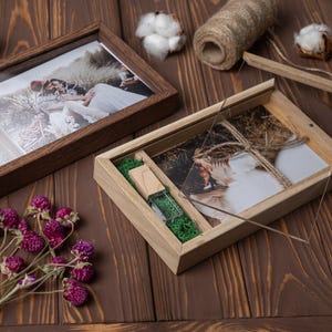 Wooden photo 6&quot;x8&quot; (15x21cm) box with transparent cover for prints | box for photos and usb