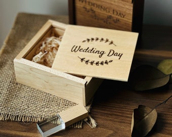 USB-Box aus Holz mit Gravur, USB-Stick, Glas, Hochzeit, USB-Flash-Laufwerk 3.0, 4–128 GB