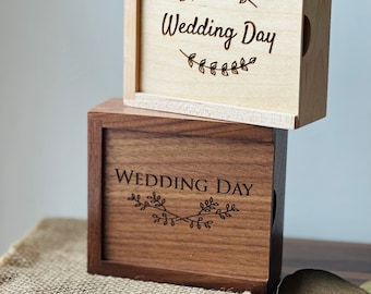 Personalisierter Holzblock USB-Stick 3.0 mit quadratischer Nussbaum-Geschenkbox – Hochzeitstag-Fotografie-Logo
