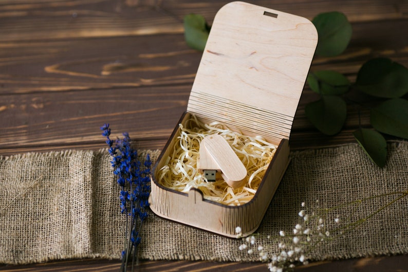 Box for flash drive | Wooden Wedding Box for USB | Wood box for rings | Wedding photography packaging | Custom wooden usb box image 1