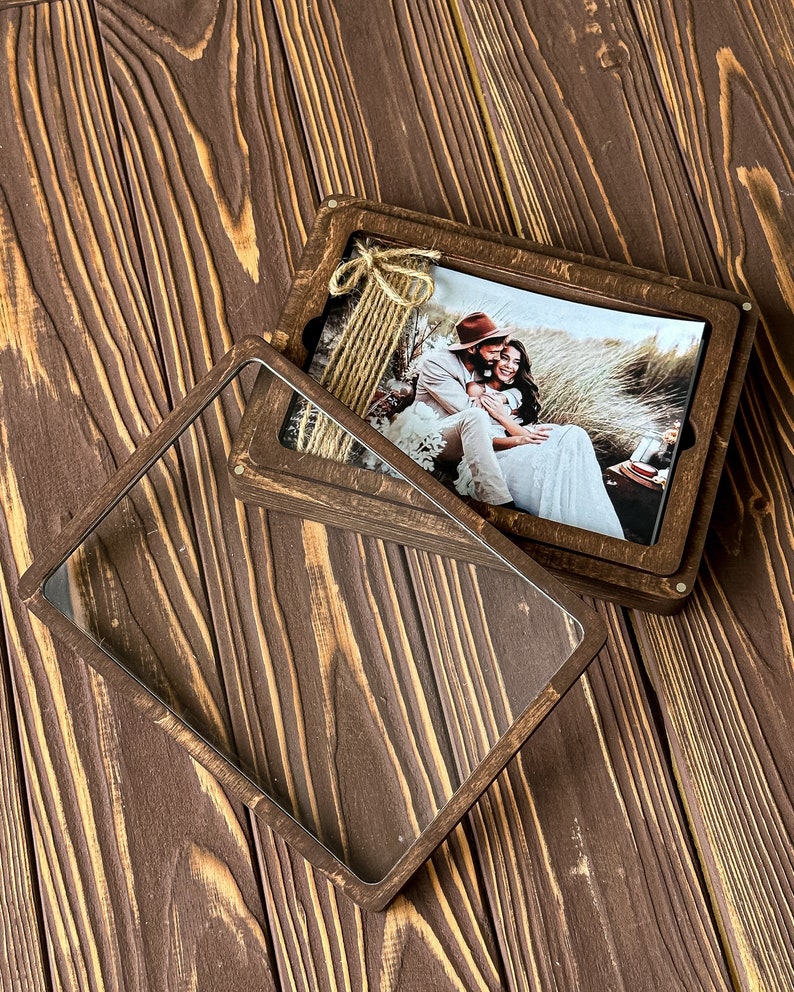 Fotobox aus Holz 10 x 15 cm mit transparenter Abdeckung für Abzüge Box für Fotos Bild 1