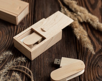 Individuell bedruckte Holz-USB-Box, Flash-Laufwerk, Hochzeitsgeschenk, Familienurlaub, Verlobung, erstes Baby, USB 3.0