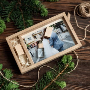 Wooden photo 6"x8" (15x21cm) box with transparent cover for prints | box for photos and usb