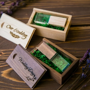 Personalized Crystal Wooden Usb Flash Drive usb Drive with Box. Wedding Usb, Wooden Thumb drive, Personalized Usb