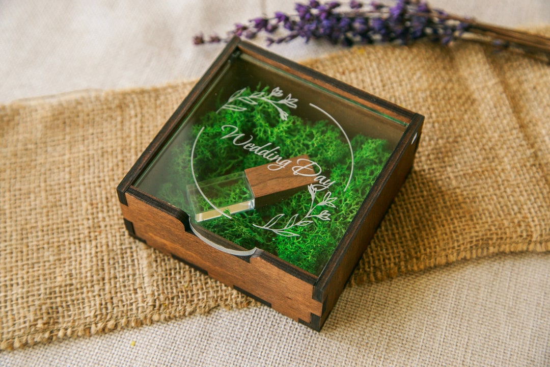 USB Box With Acrylic Lid and USB Flash Drive option, Wedding Usb Stick