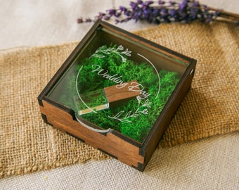 USB box with acrylic lid and USB flash drive (option), wedding usb stick for photographers, engraved usb box, Personalized Wooden Box