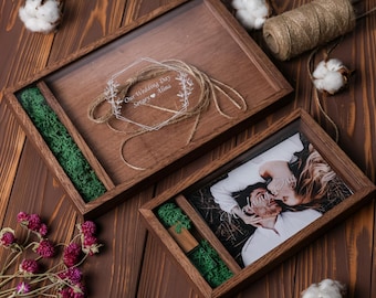 Wooden photo 4x6(10x15cm) box with transparent cover for prints | box for photos and usb