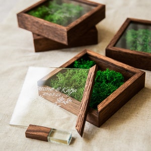 wood USB box engraved usb stick glass wedding USB