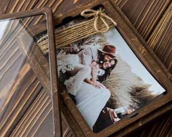 Fotobox aus Holz 5 x 7 (13 x 18 cm) mit transparentem Deckel für Drucke | box für fotos und usb
