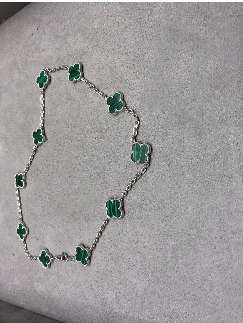 Malachite 10 clover necklace 925 silver 18 K gold plated four leaf clover necklace