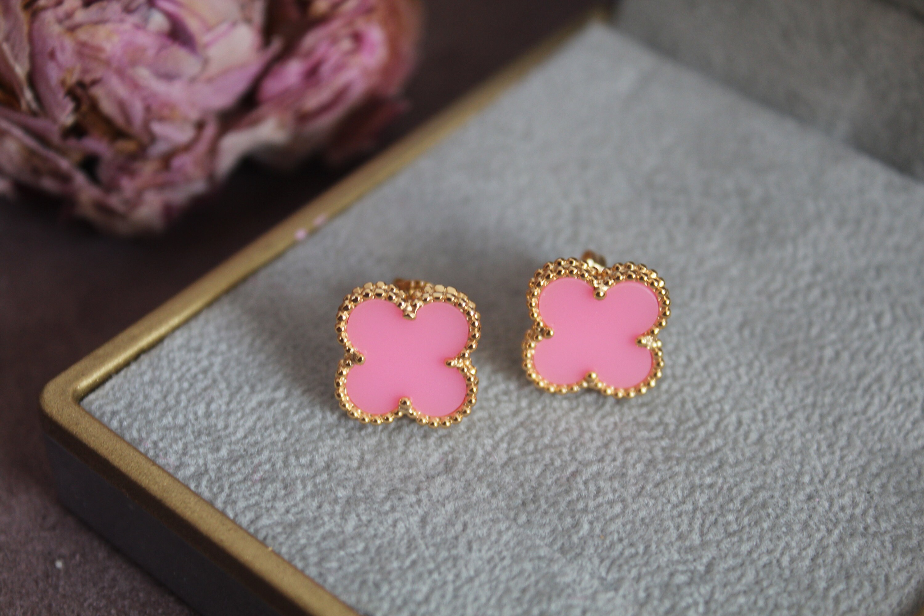 Clover earrings studs 925 silver 18 K gold plated mother of Etsy