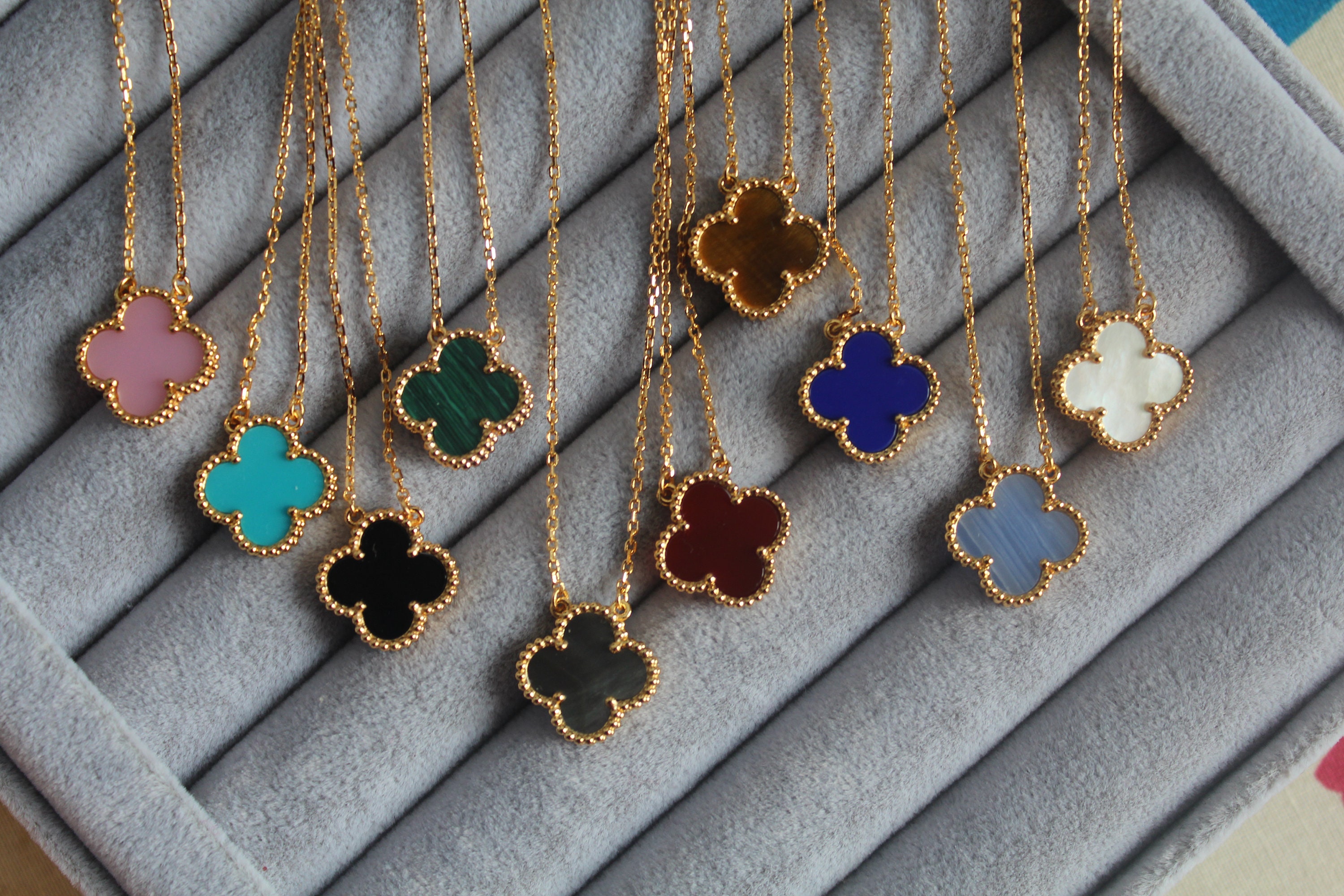 Clover necklace mother of pearl clover necklace 925 silver 18  gold p…