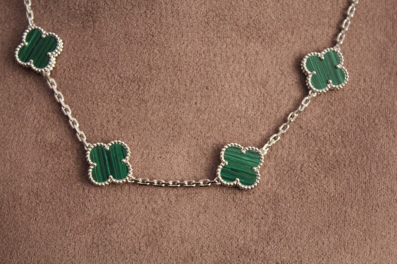 Malachite 10 clover necklace 925 silver 18 K gold plated four leaf clover necklace