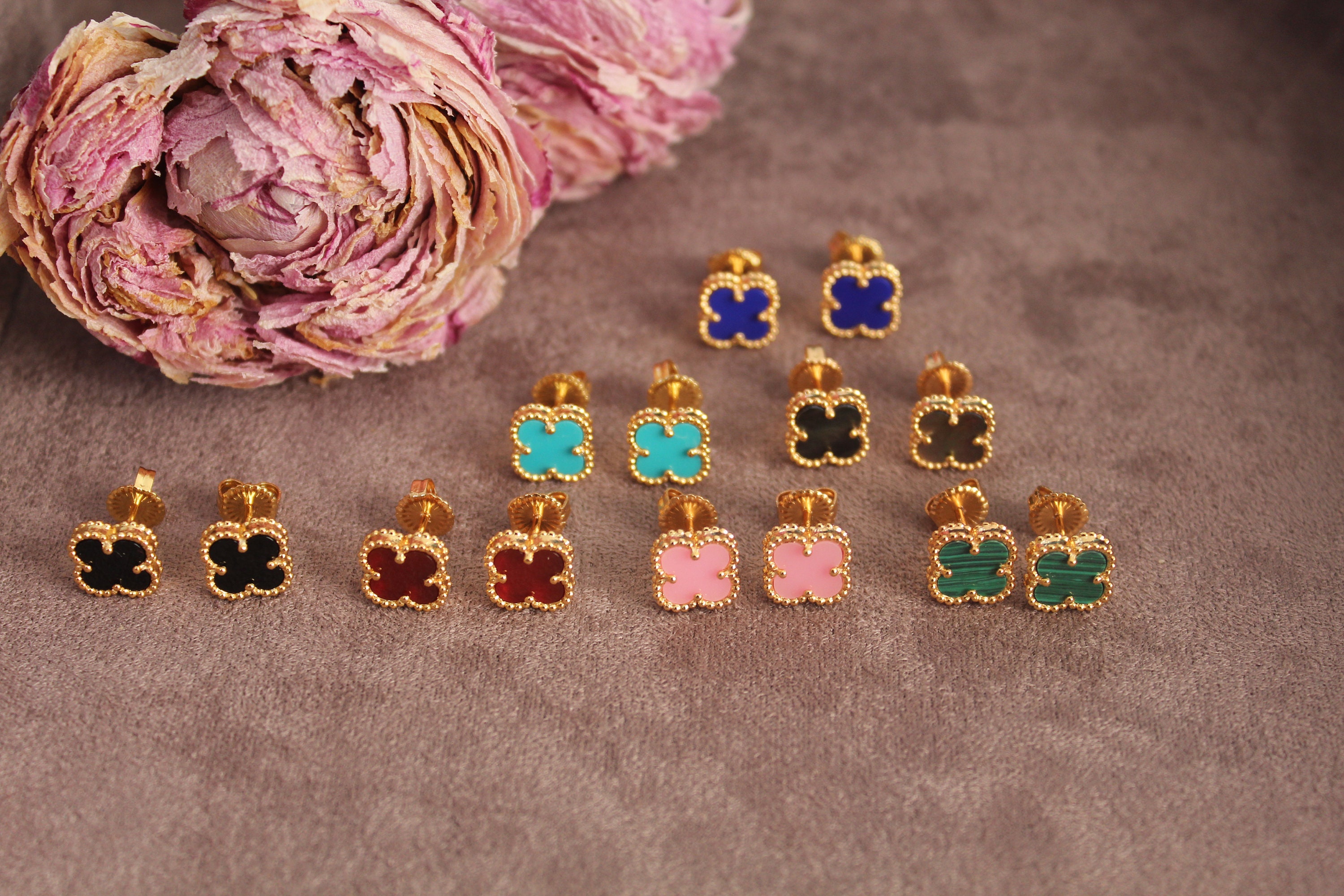 Mini Clover earrings studs 925 silver 18 K gold plated mother of pear…