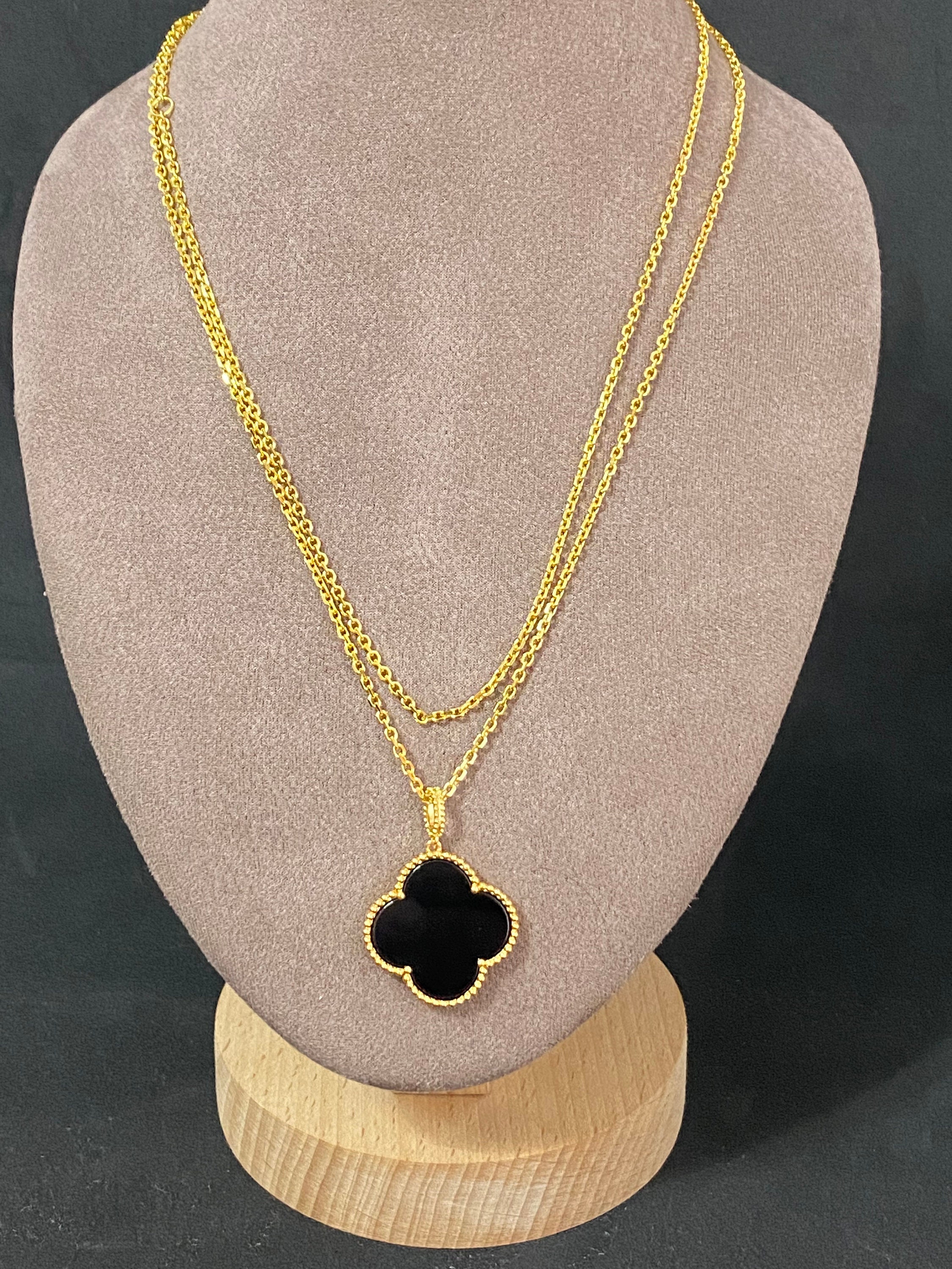 Black clover long necklace 925 silver 18 K gold plated mother Etsy