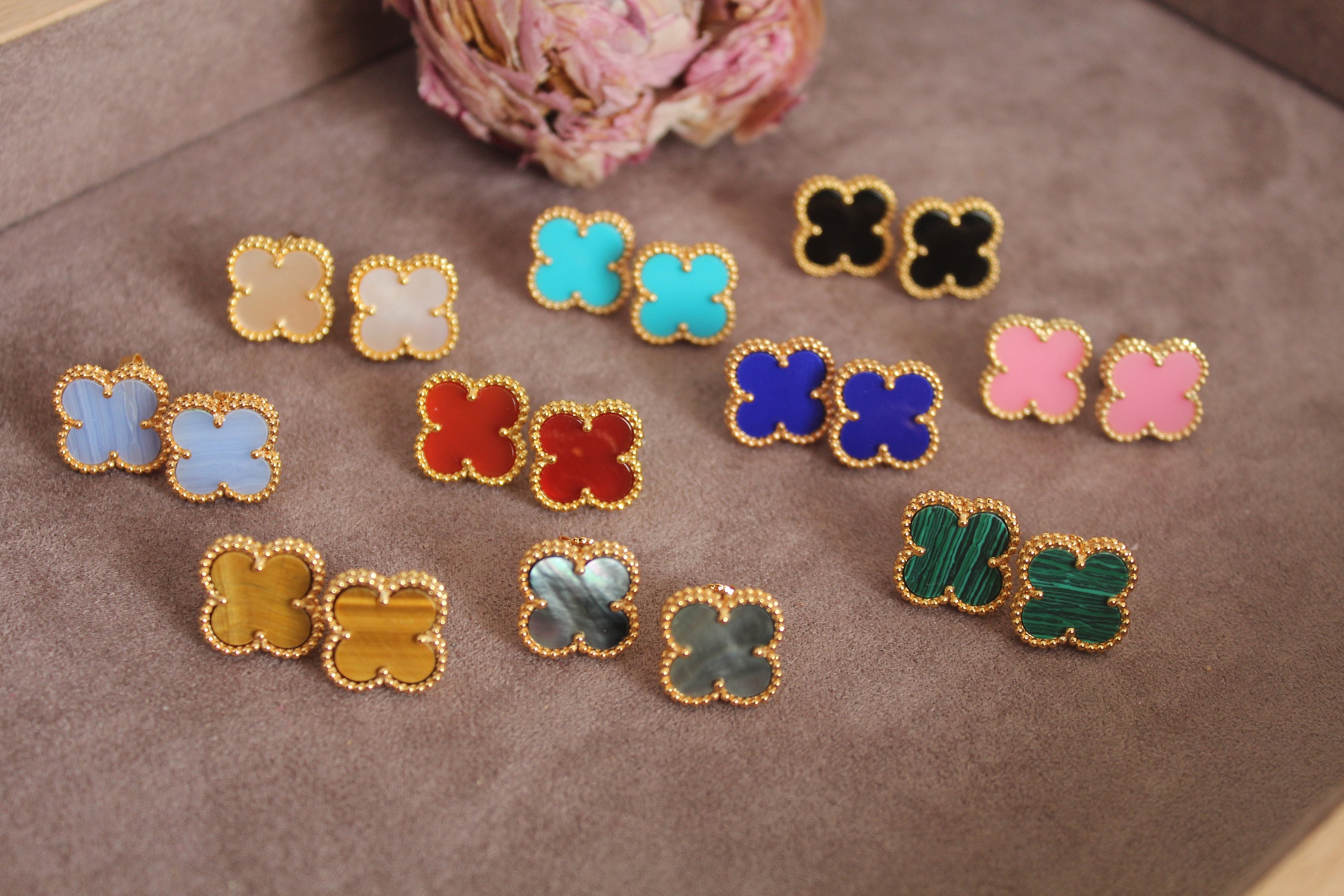 Clover earrings studs 925 silver 18 K gold plated mother of Etsy