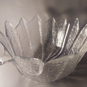 Orrefors Vintage Large EDEN Glass Bowl Designed by Lars Hellsten; Leaf Shaped Serving Glass Bowl; Sweden Glass W9.25&#39;&#39;(23.5cm)xH5&#39;&#39;(12.7cm)
