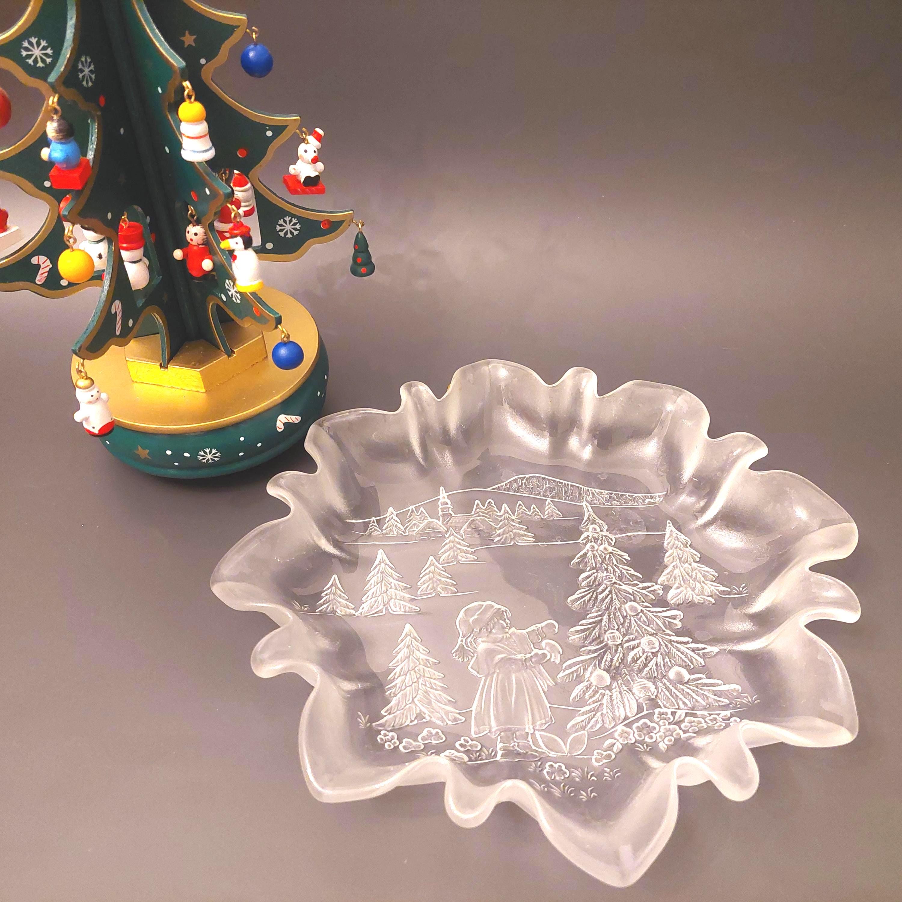 Vintage MIKASA Crystal Plate, Embossed Winter Scene, Frosted Edges