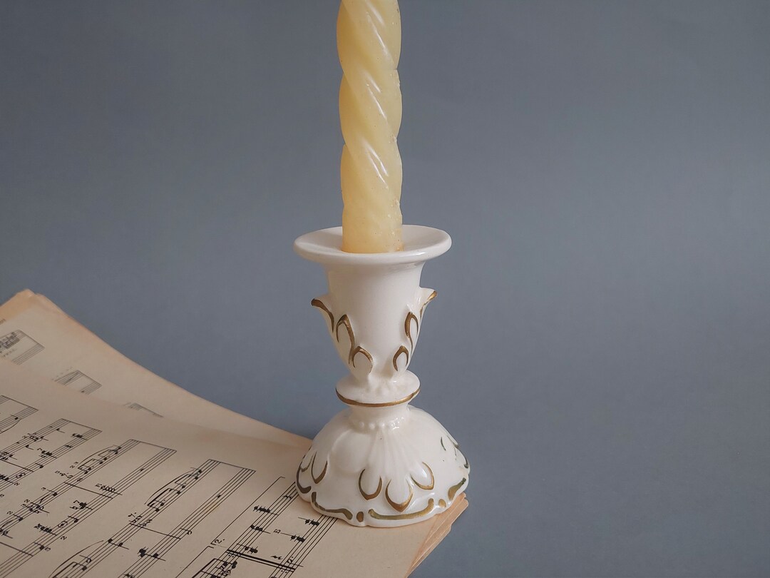 Vintage Porcelain Candlestick Holder Small Chandelier, One Flame Beige