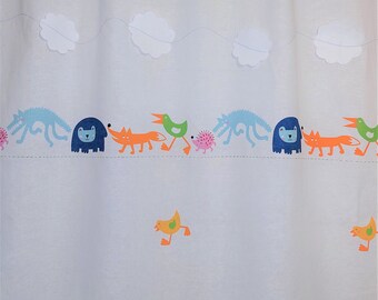 Swedish Vintage Baby Curtain, Linen/Cotton, Multi-Colored Animals Print, Rod pocket  with loops,  H96.5''xW46.5''