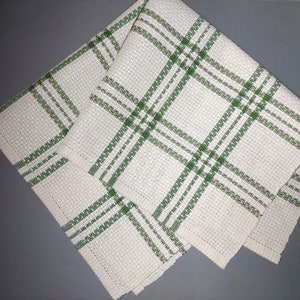 Vintage woven check cotton tablecloth; Swedish White/Cream  tablecloth green checkered; Table Decor 31&#39;&#39;x 30&#39;&#39;- (79cm x 76.5cm)