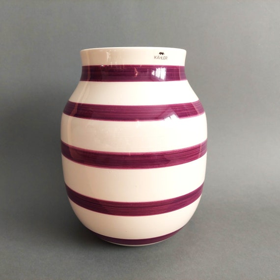 Kähler Omaggio Ceramic Vase: Danish Plum Stripes, Hand-painted Faience (h20cmx 16cm)