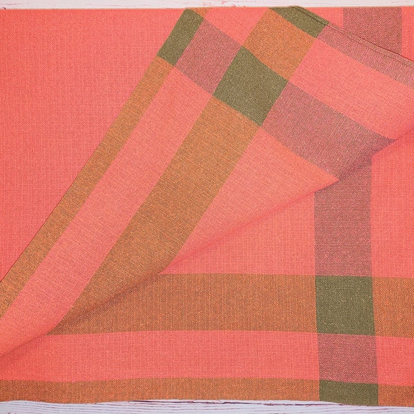 Vintage Finnish Cotton Tablecloth; Orange-Red Tablecloth with Stripes on the Edges; Woven Cotton Table Cover; Tablre Decor 128cm x 175cm