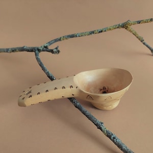 Hand-carved  Wooden Scoop Kuksa Style; Wooden Water Cup; Root; Wood Art-object; Wooden Scoop; Small Wooden Cup W3''(7.5cm) x L6''(15.5cm)