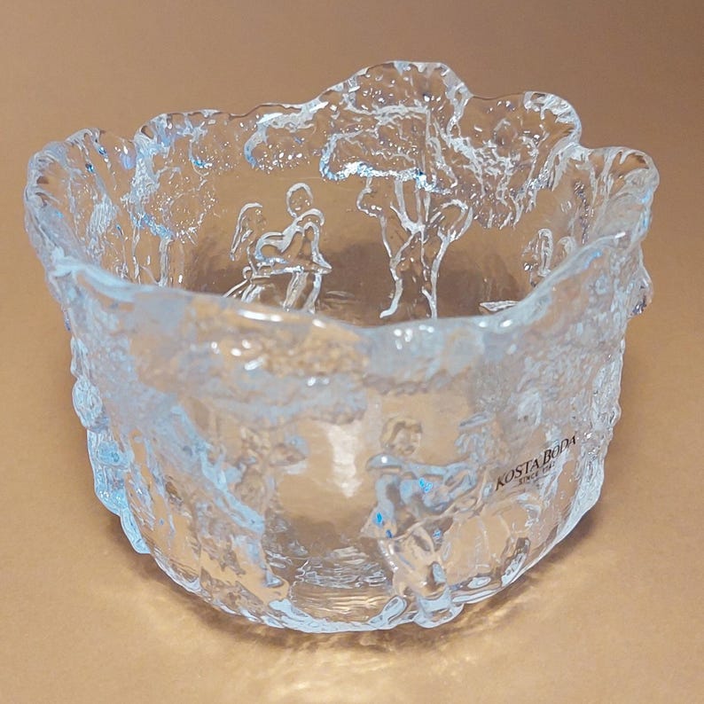 Kosta Boda Rhapsody Art Glass Bowl, Dancing Couple, Design Kjell Engman, Swedish Wedding Decor W4''xH3''(7.7cm x 10cm) image 3