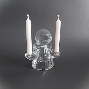Goebel Glass Candle Holder Angel; Vintage Clear Glass Double Candle Holder; Heavyweight Glass Candle Holder; Two Candle Candlestick Holder