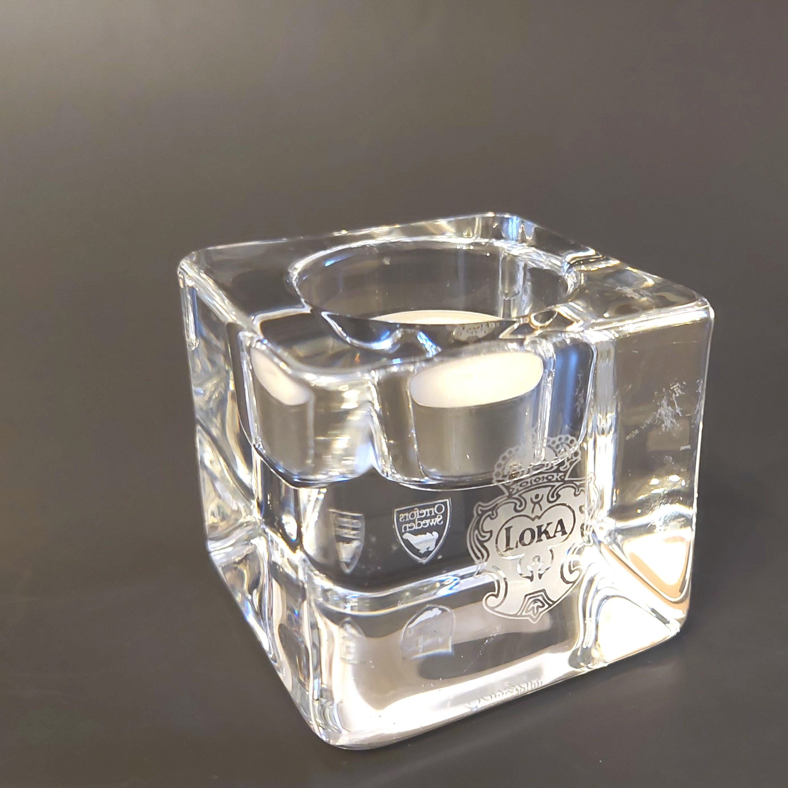Orrefors Sweden Crystal Glass Ice Cube Tie Light Candle Holder
