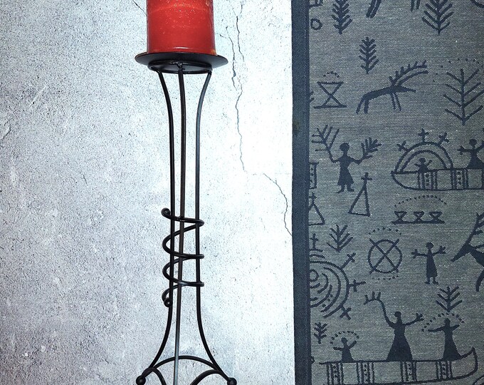Steel Metal Tall Candlestick Holder Swedish Vintage Black Metal Candle