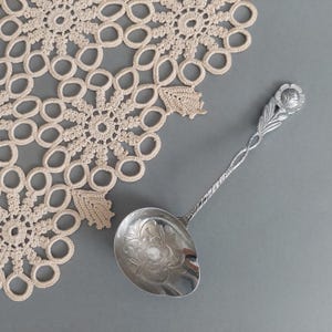 Vintage metal cream spoon decorated with beautiful rose; Small cream ladle; Cream sauce spoon; Dinner serving  utensils 7&#39;&#39; x 2.5&#39;&#39;