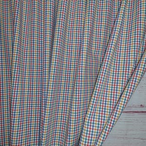 Vintage Multicolor Checkered Cotton Curtain, Rustic Kitchen Window Panel ,Rod Pocket,;W55'' x H 51.5