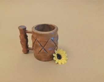 Vintage Hand-Carved Wooden Mug, Scandinavian Folk Art, Travel Wooden Mug, Eco-Frendly