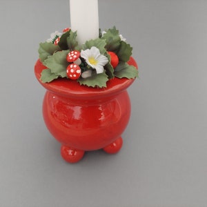 Vintage Guldkroken NJO Red Ceramic Candle Holder: Swedish Pottery