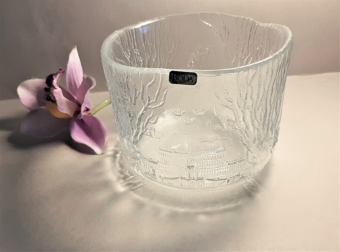 Vintage Kosta Boda Glass Bowl/vase Glass Flower Planter With Relief