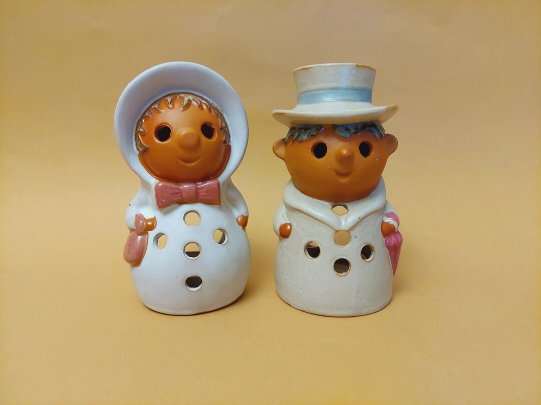 Vintage Norleans Ceramic Votive Candle Holders Man & Woman Pottery