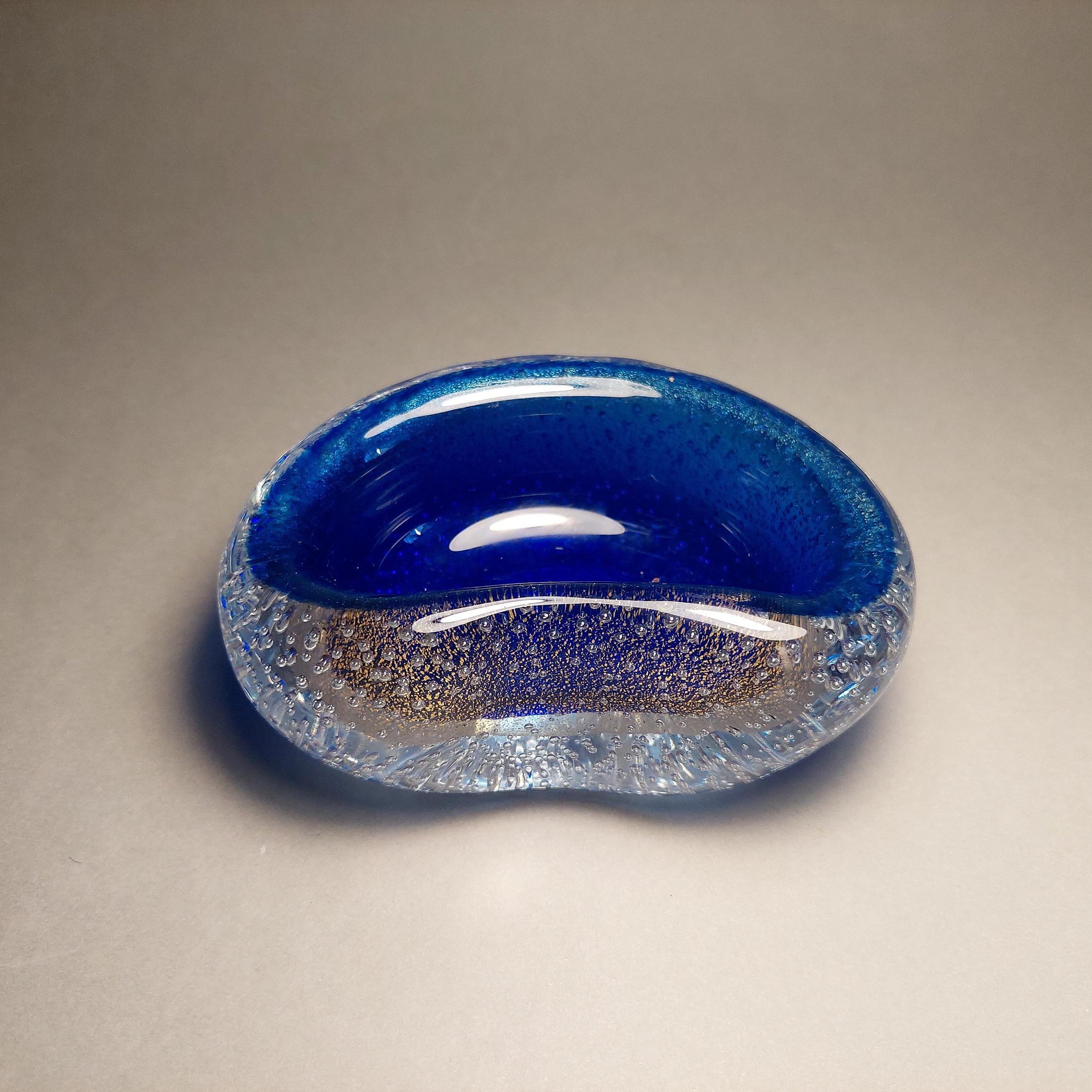 Vintage Murano Glass Bowl: Archimede Seguso, Cobalt Blue With Gild
