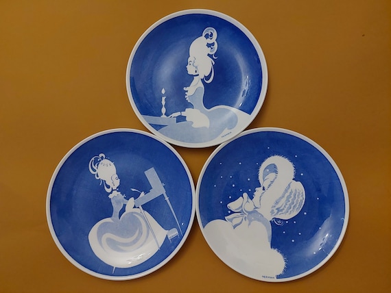 Vintage Gustavsberg Annual Porcelain Plates by Einar Nerman White 