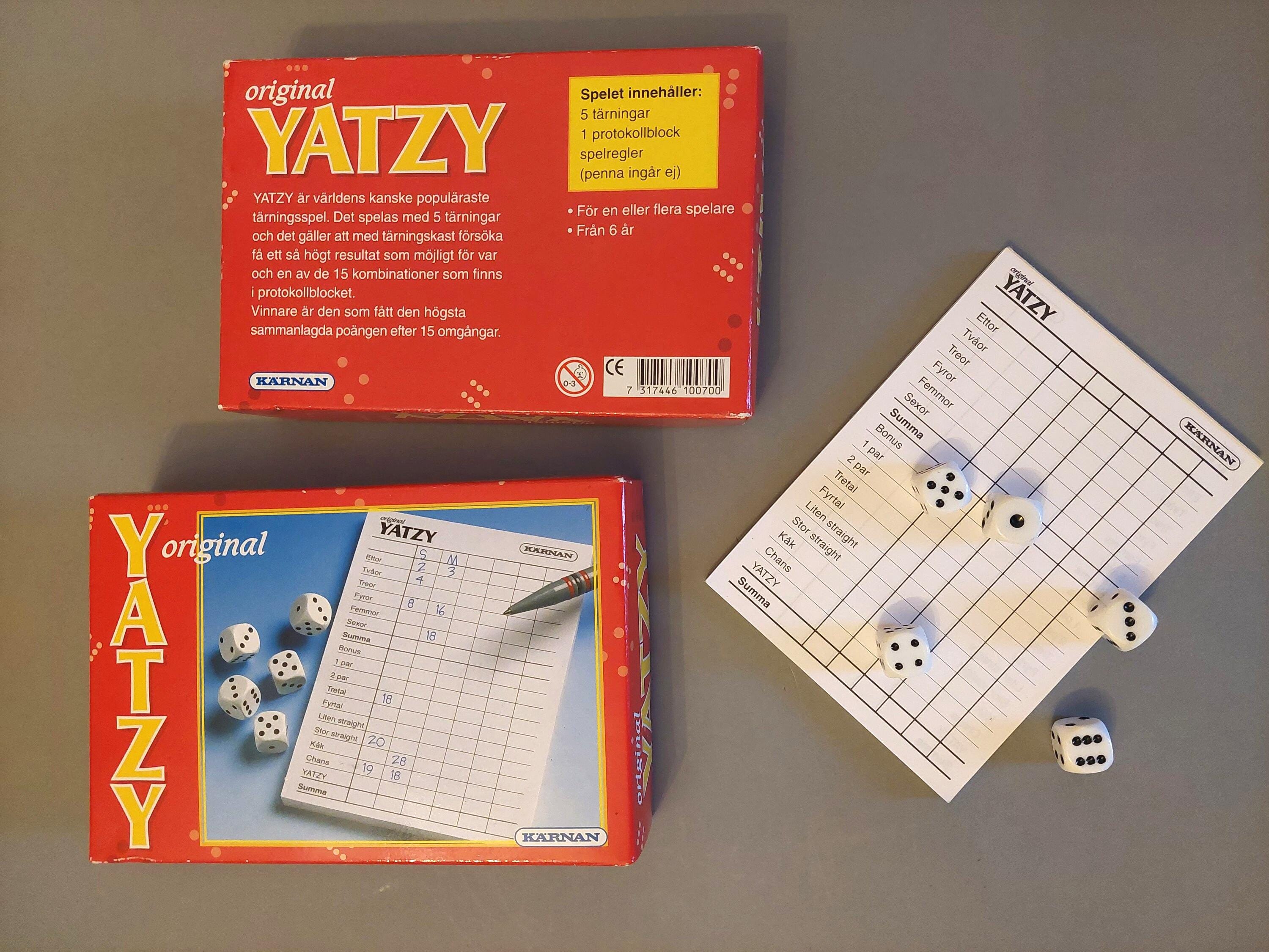 ダイスゲーム; ポケット/トラベル Yatzy、Yatzy スコアシートカード