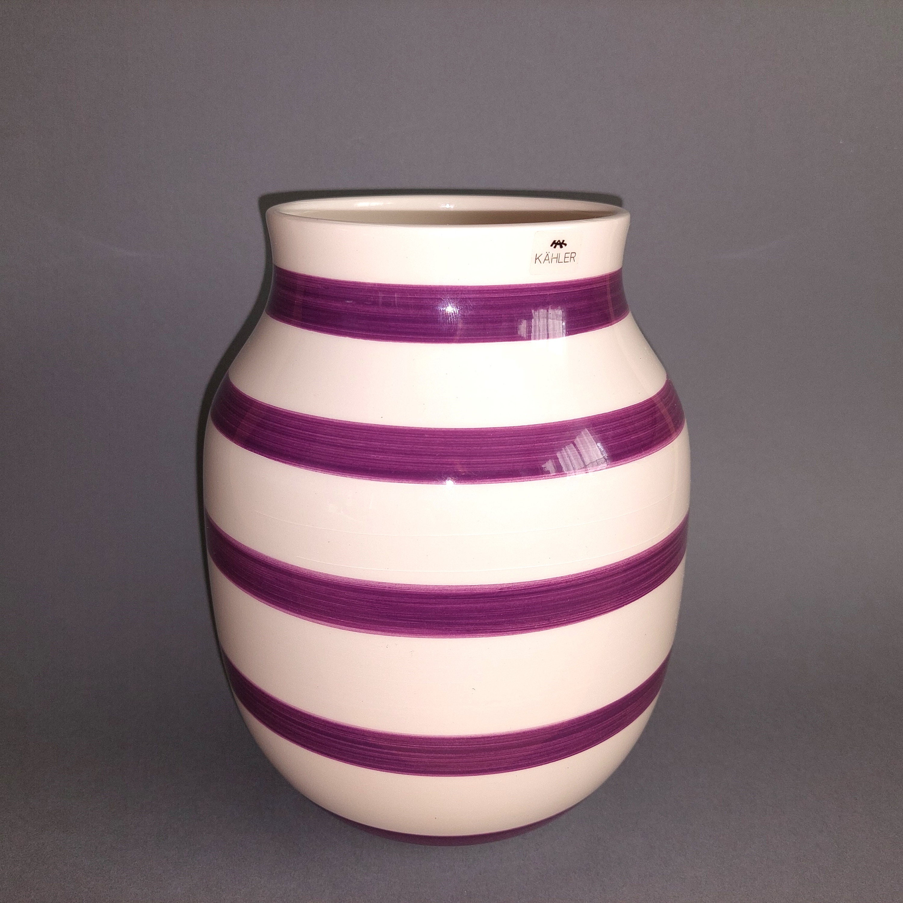 Kähler Omaggio Ceramic Vase: Danish Plum Stripes, Hand-painted Faience (h20cmx 16cm)