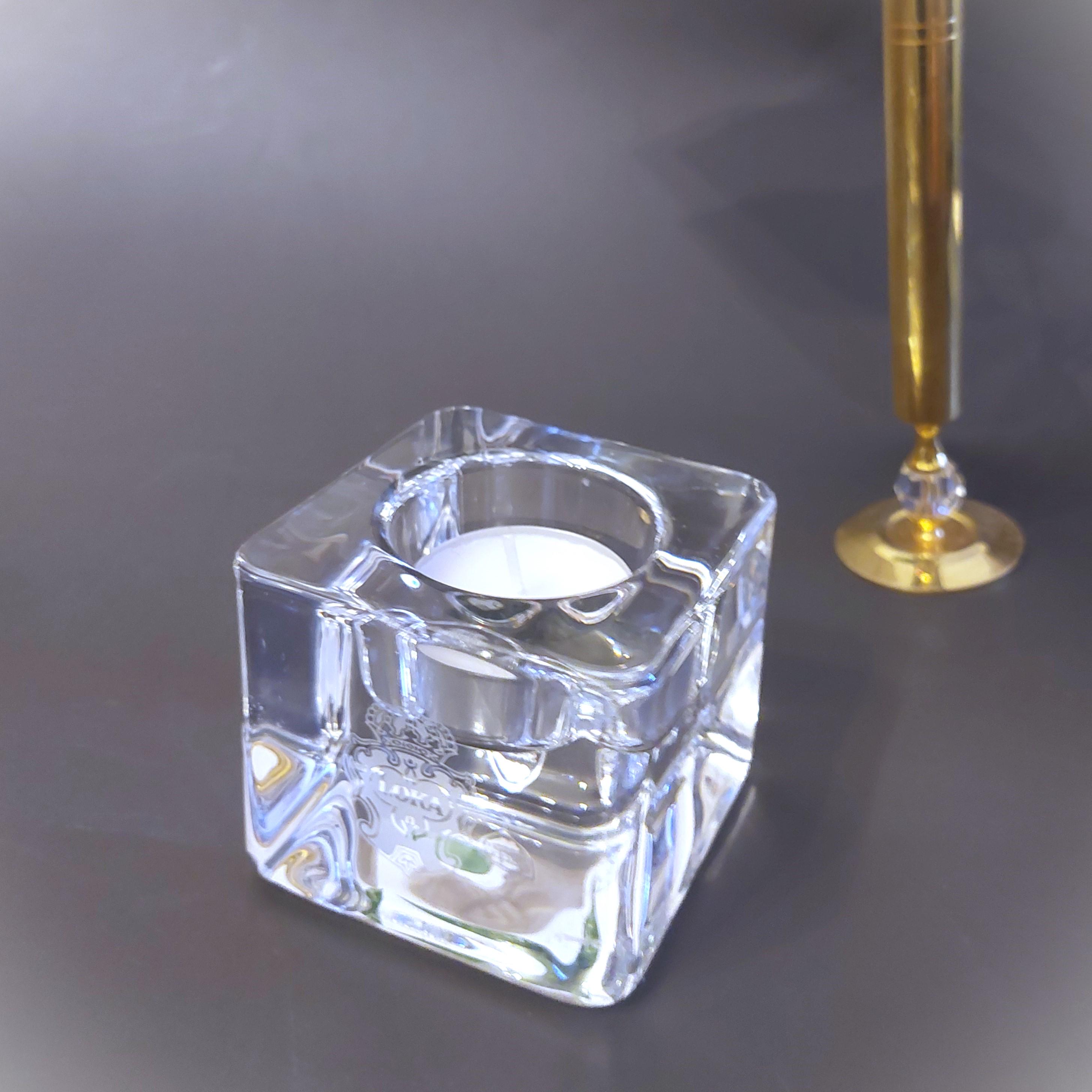 Sweden Orrefosのクリスタルガラスの置き物 Orrefors Sweden Crystal Glass Ice Cube Tie Light Candle Holder